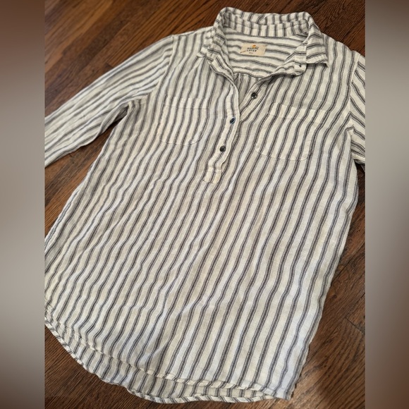 Marine Layer Carrie Linen Popover Striped Button-Up Long Sleeve Shirt Size Small - Picture 5 of 7
